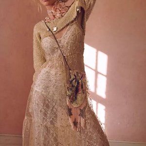 Free People FP One Estella Glitter Maxi Slip Dress Rose New